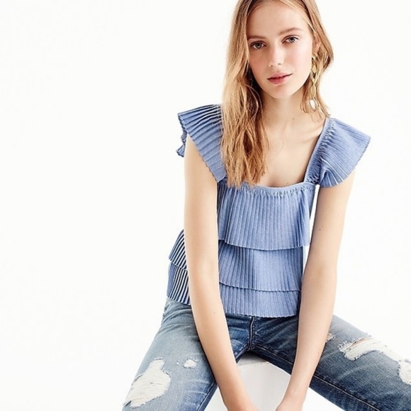 J. Crew Tops - J. Crew Blue Ruffled Pleated Tank Top Size Medium